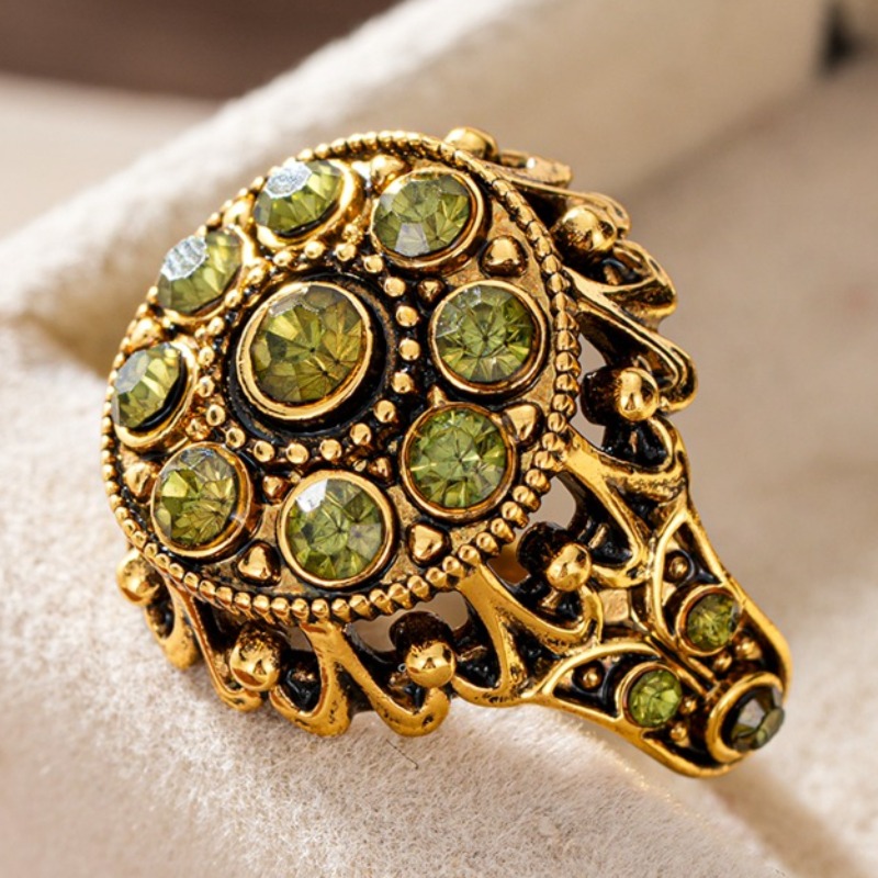 Women's Boho Vintage Plated Green Synthetic Zirconia Ring